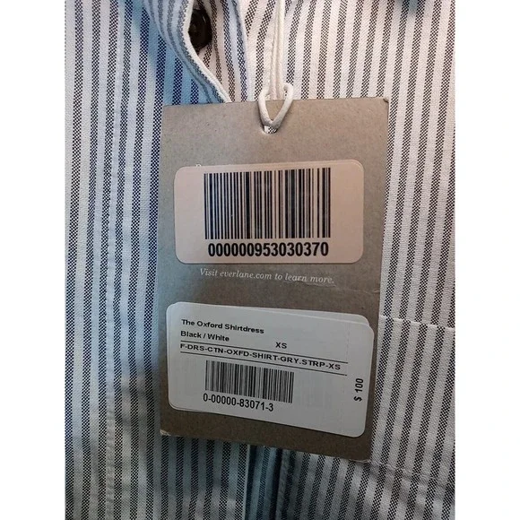 NWT Everlane Gray & White Oxford Shirt Dress Belted Organic Cotton Size XS - Picture 7 of 16